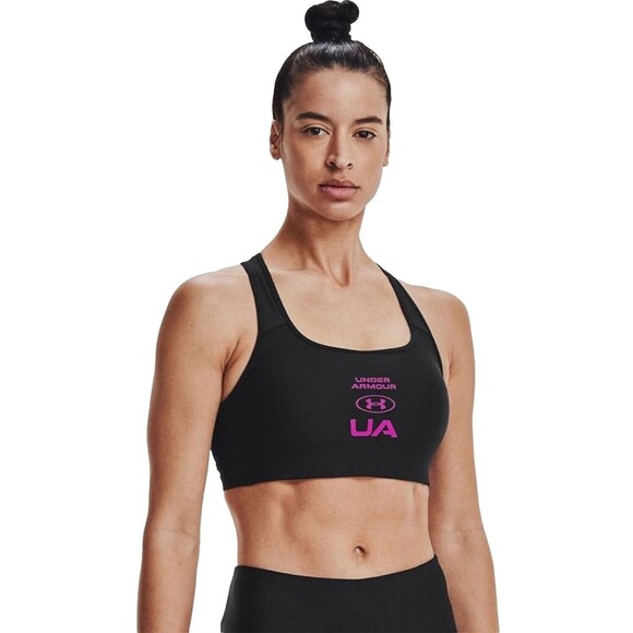 Women's Under Armour UA Crossback Graphic Black Medium Impact Sports Bra Sz L NW - Picture 2 of 12